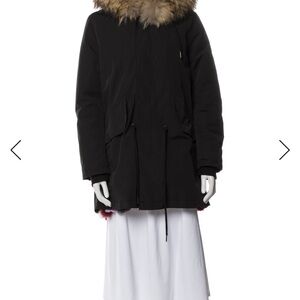 Elegant Black Fur lined Coat with Fur Hood